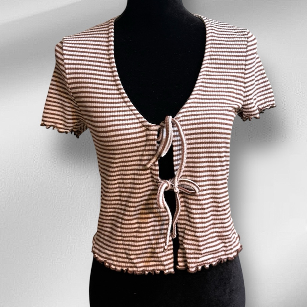New Look Double Tie Front Women’s Brown And White Size Small New